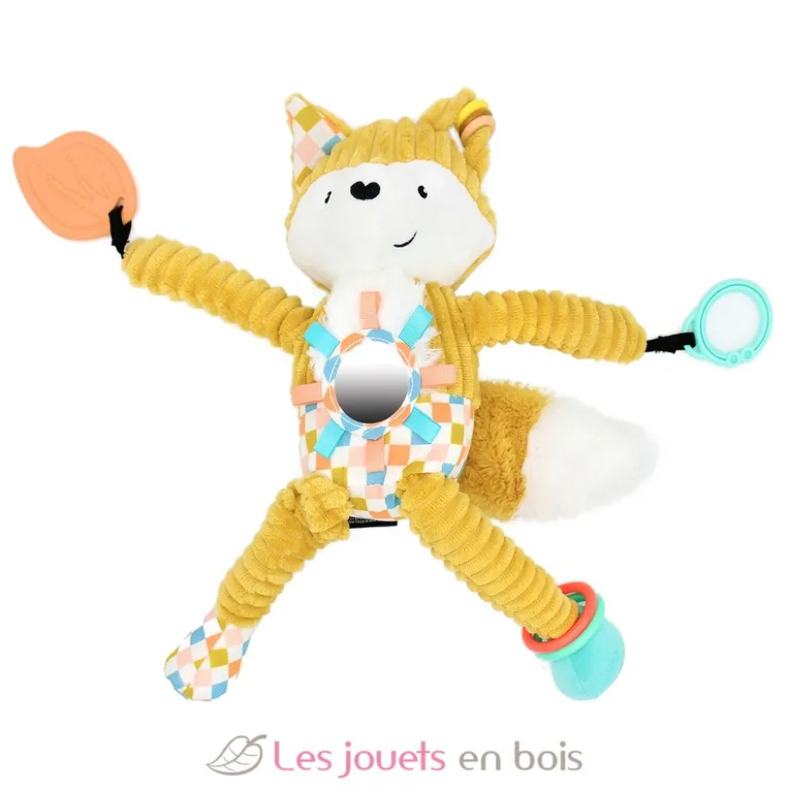 Peluche d'activités nomade Cyranos le renard jaune - Les Déglingos