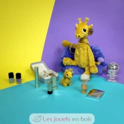 Peluche girafe maman et son bébé moutarde - Les Déglingos