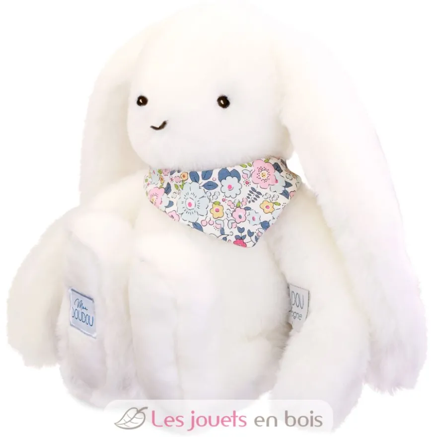 Peluche Lapin Fleurette blanc 35 cm - Doudou et Compagnie