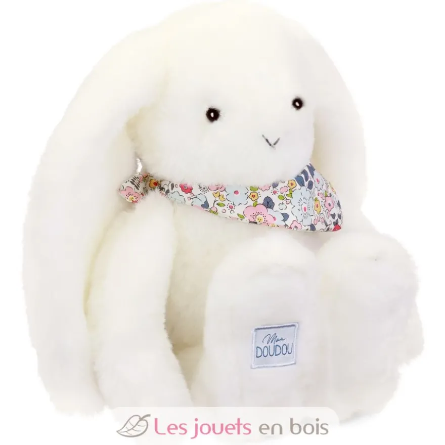 Peluche Lapin Fleurette blanc 35 cm - Doudou et Compagnie