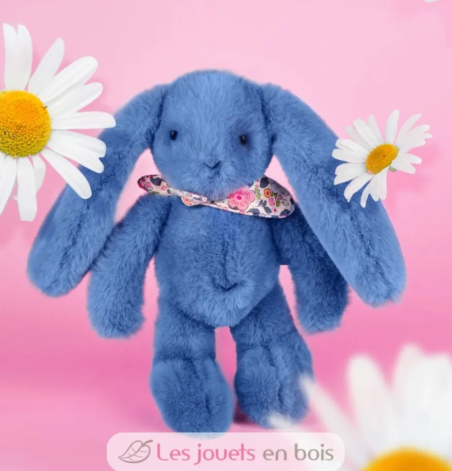 Peluche Lapin Fleurette bleu 25 cm - Doudou et Compagnie