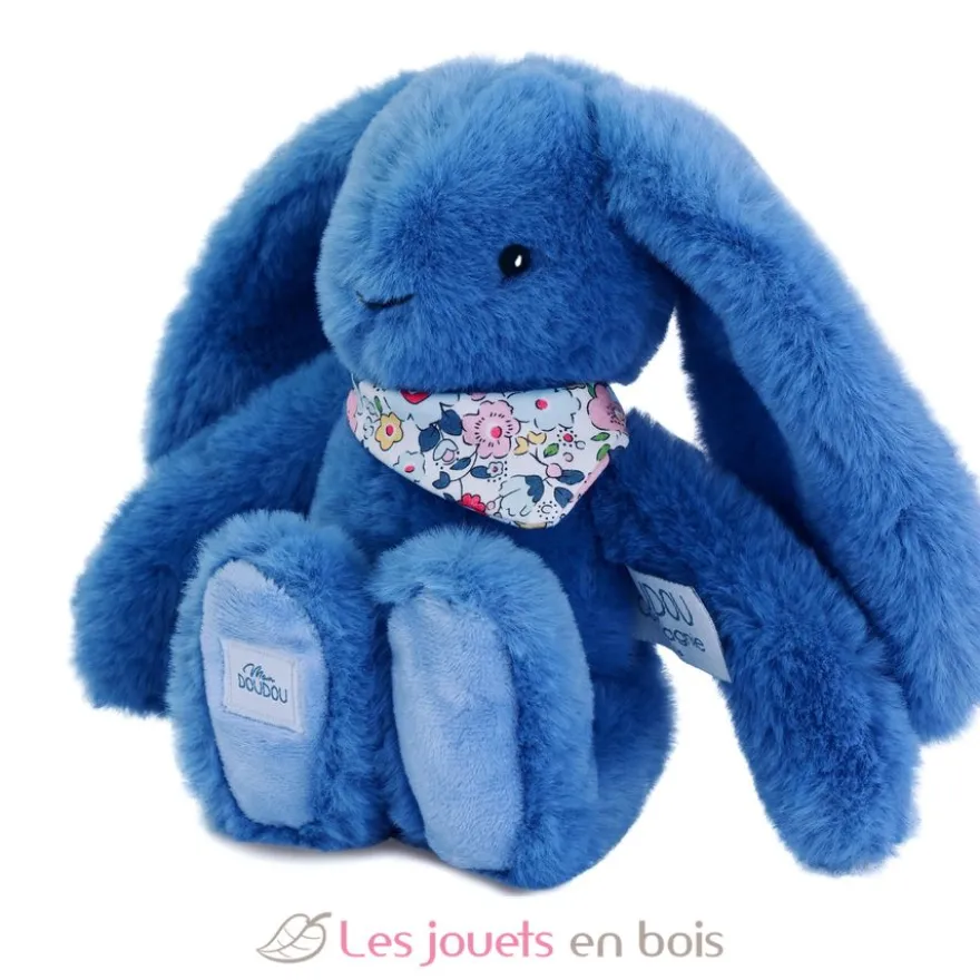 Peluche Lapin Fleurette bleu 25 cm - Doudou et Compagnie