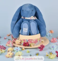 Peluche Lapin Fleurette bleu 25 cm - Doudou et Compagnie