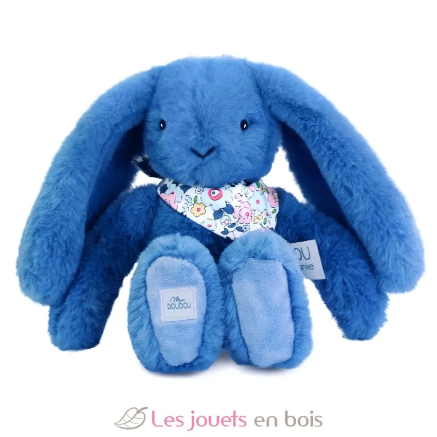 Peluche Lapin Fleurette bleu 25 cm - Doudou et Compagnie