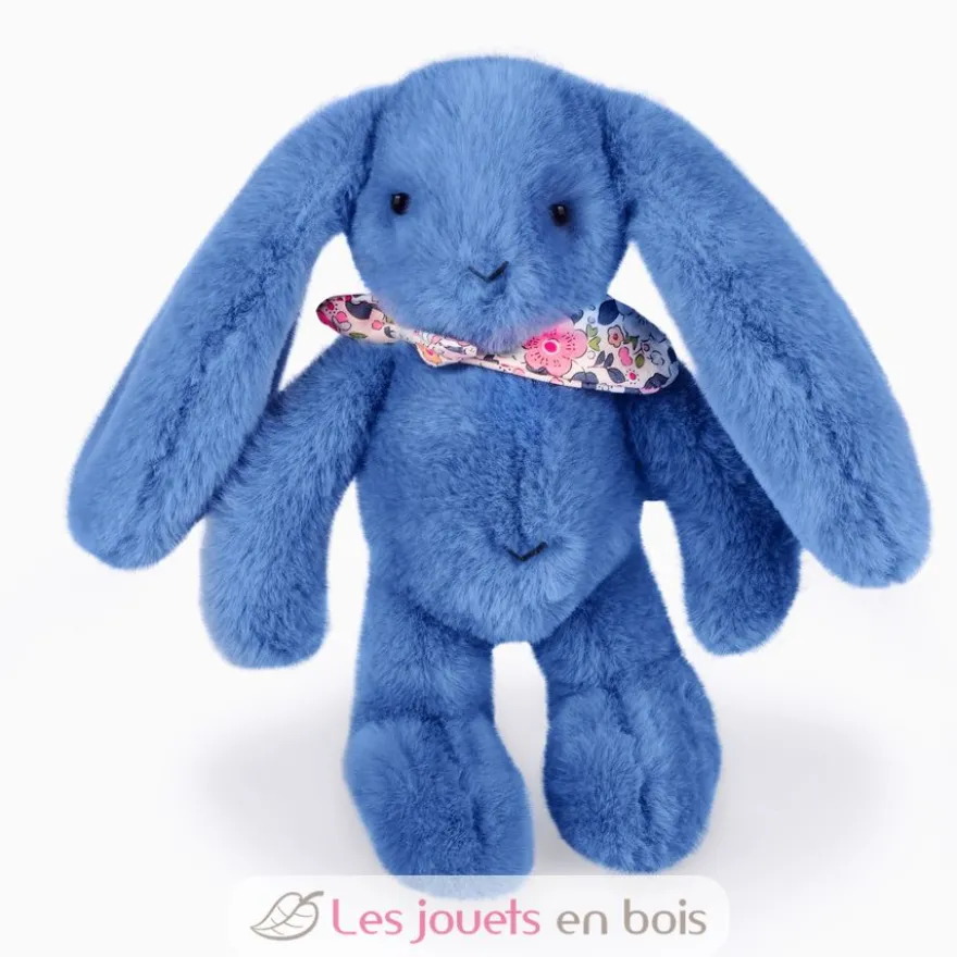 Peluche Lapin Fleurette bleu 25 cm - Doudou et Compagnie