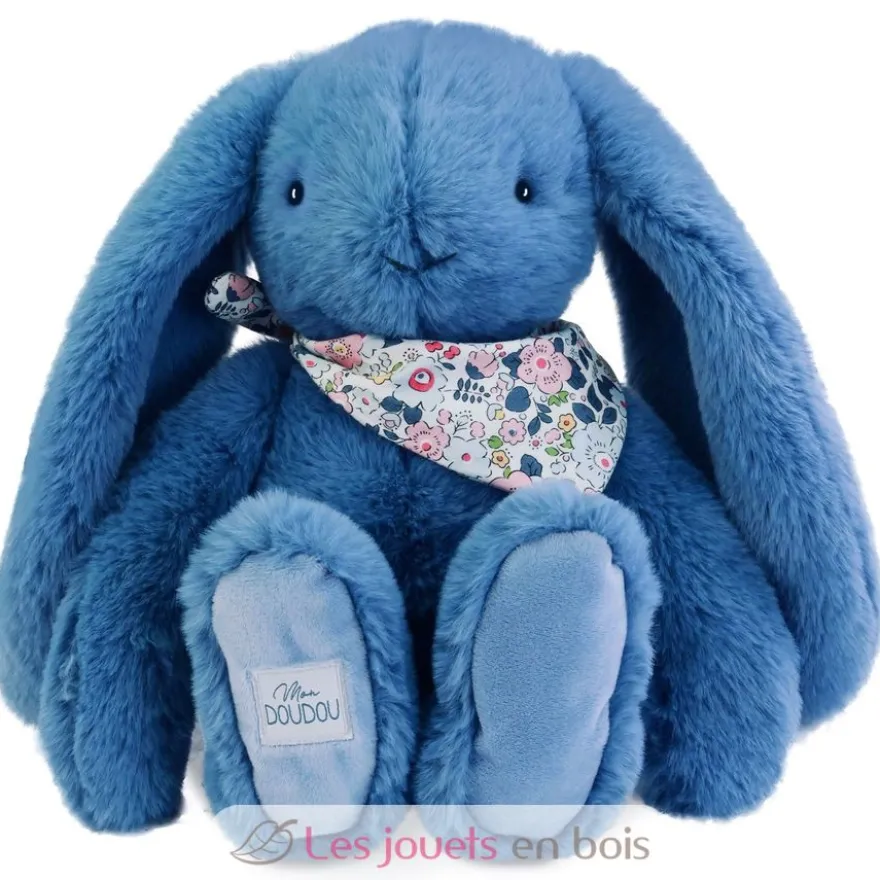 Peluche Lapin Fleurette bleu 35 cm - Doudou et Compagnie