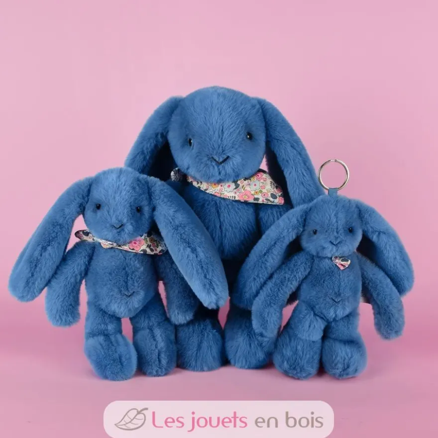 Peluche Lapin Fleurette bleu 35 cm - Doudou et Compagnie