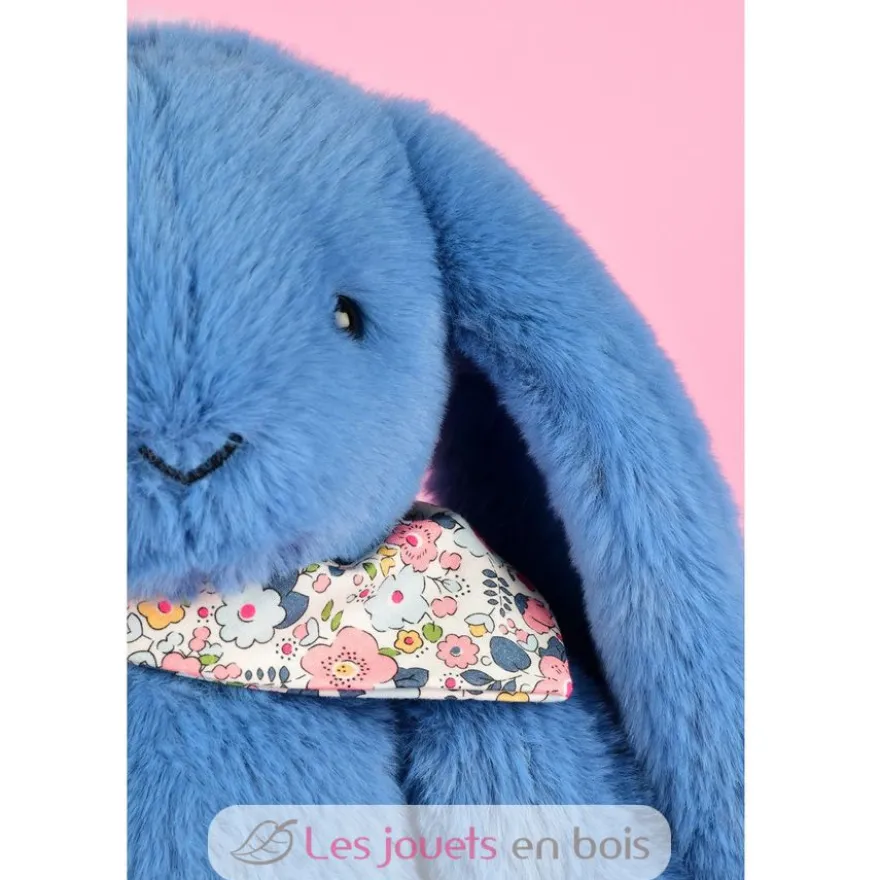 Peluche Lapin Fleurette bleu 35 cm - Doudou et Compagnie