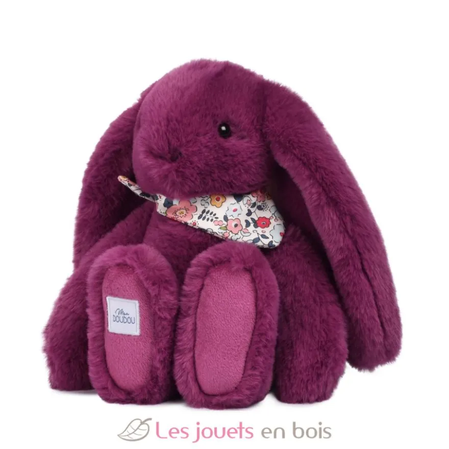 Peluche Lapin Fleurette prune 25 cm - Doudou et Compagnie
