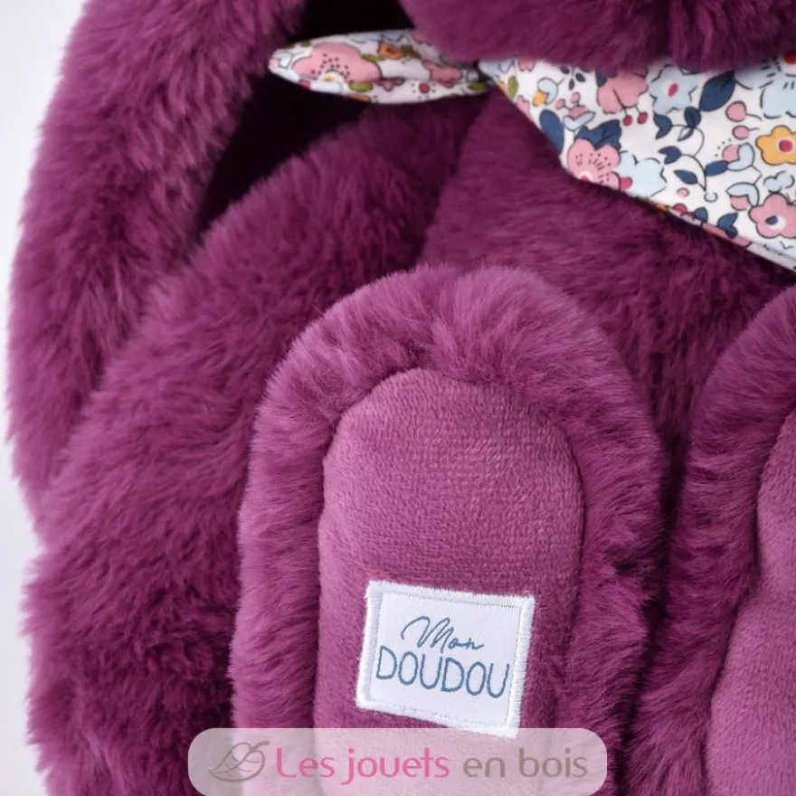 Peluche Lapin Fleurette prune 25 cm - Doudou et Compagnie