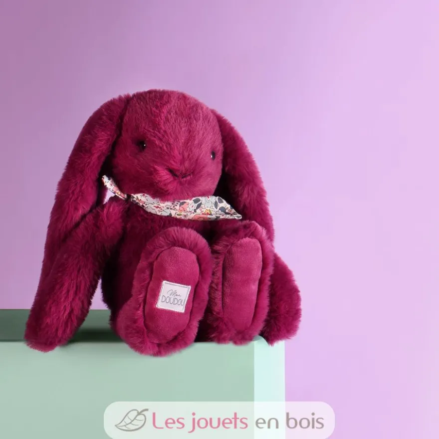 Peluche Lapin Fleurette prune 25 cm - Doudou et Compagnie