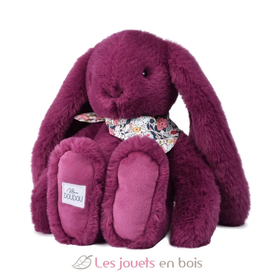 Peluche Lapin Fleurette prune 35 cm - Doudou et Compagnie