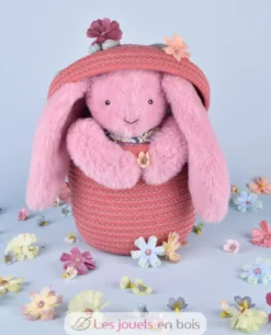 Peluche Lapin Fleurette rose grenadine 25 cm - Doudou et Compagnie