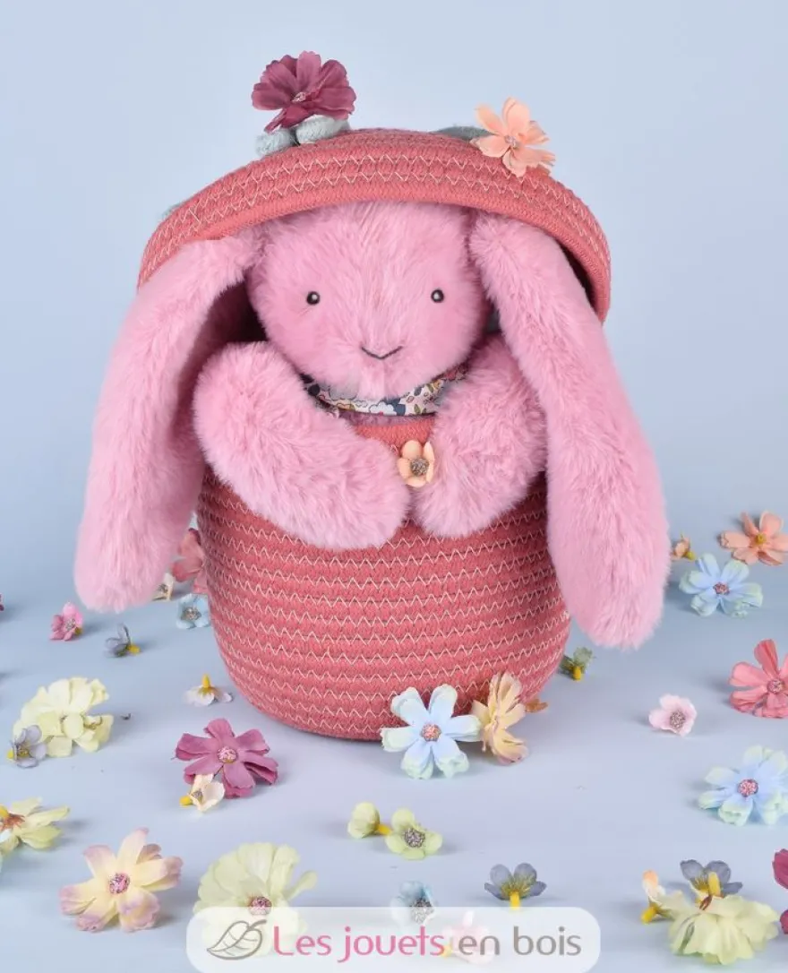 Peluche Lapin Fleurette rose grenadine 25 cm - Doudou et Compagnie