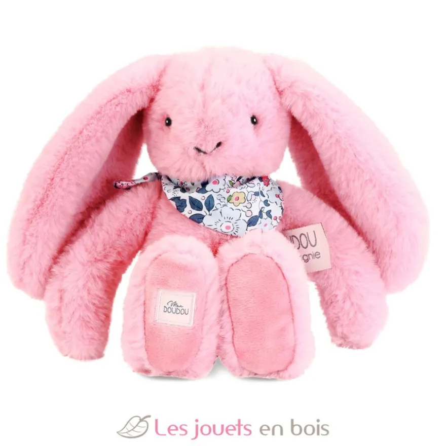 Peluche Lapin Fleurette rose grenadine 25 cm - Doudou et Compagnie