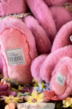 Peluche Lapin Fleurette rose grenadine 25 cm - Doudou et Compagnie