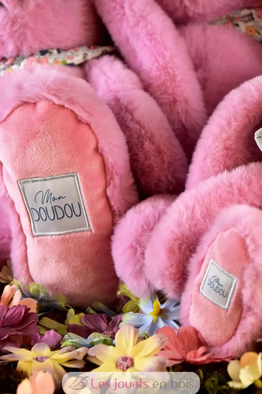 Peluche Lapin Fleurette rose grenadine 25 cm - Doudou et Compagnie