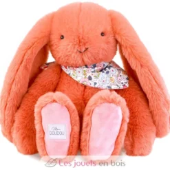 Peluche Lapin Fleurette terracotta 35 cm - Doudou et Compagnie