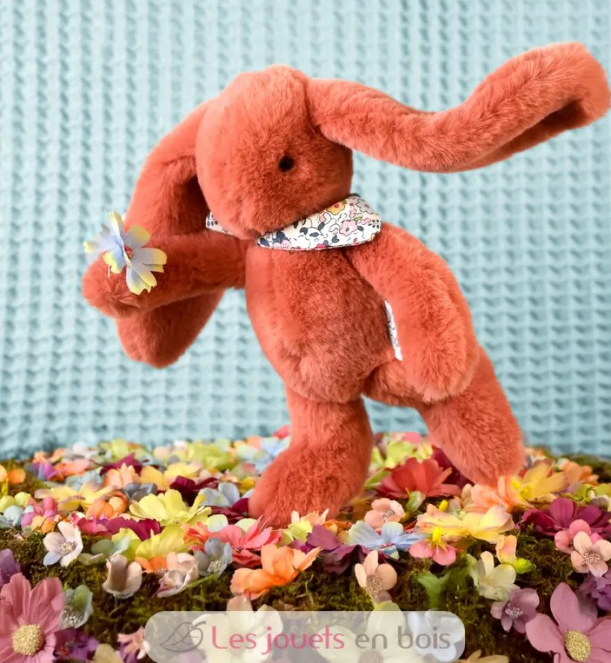 Peluche Lapin Fleurette terracotta 25 cm - Doudou et Compagnie