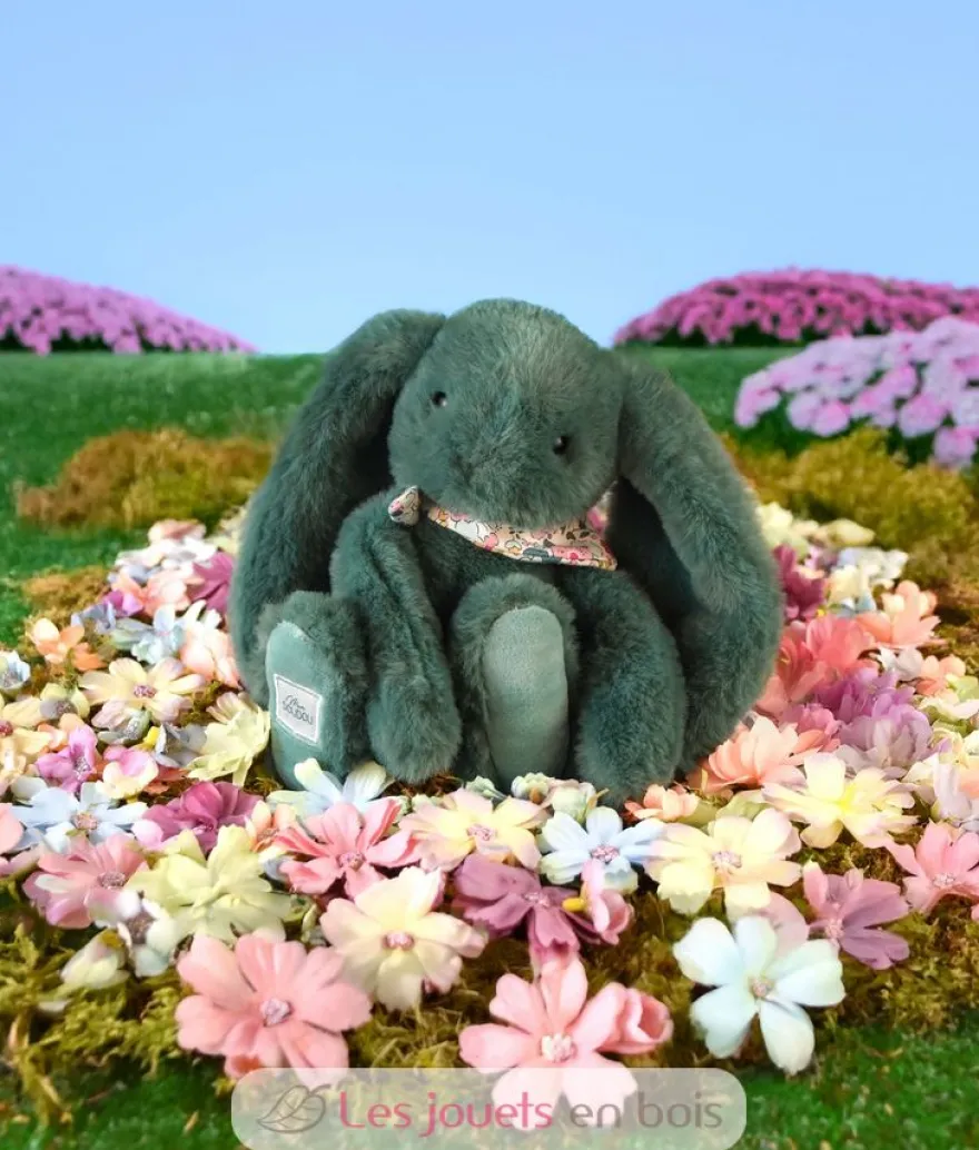Peluche Lapin Fleurette vert eucalyptus 25 cm - Doudou et Compagnie