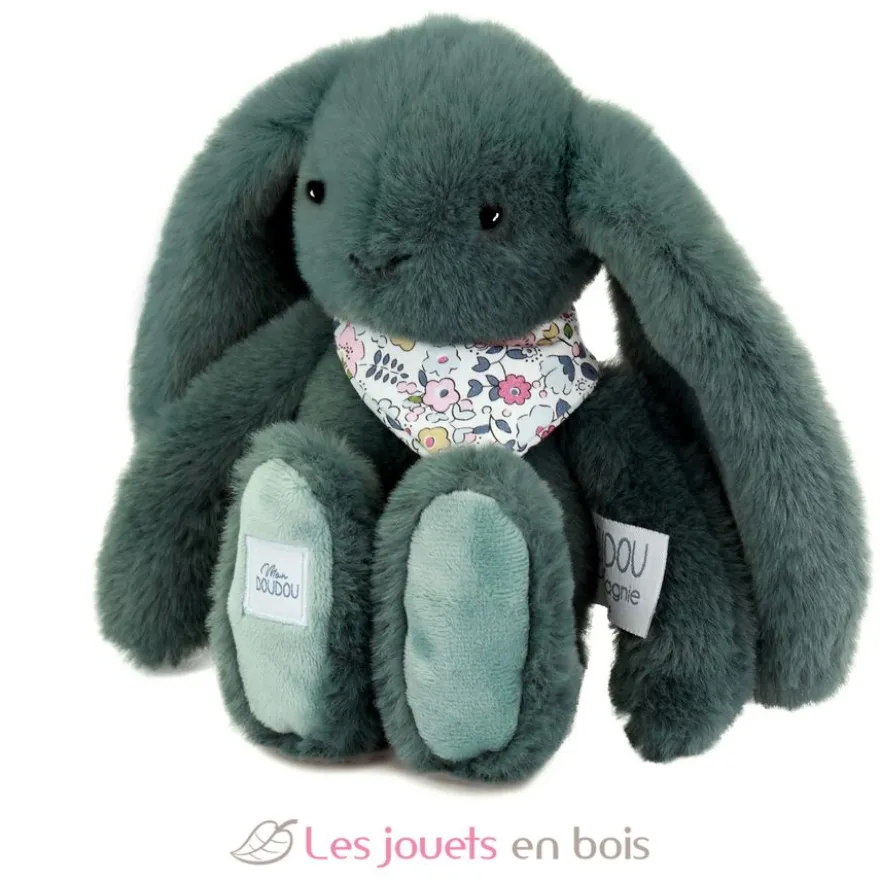 Peluche Lapin Fleurette vert eucalyptus 25 cm - Doudou et Compagnie