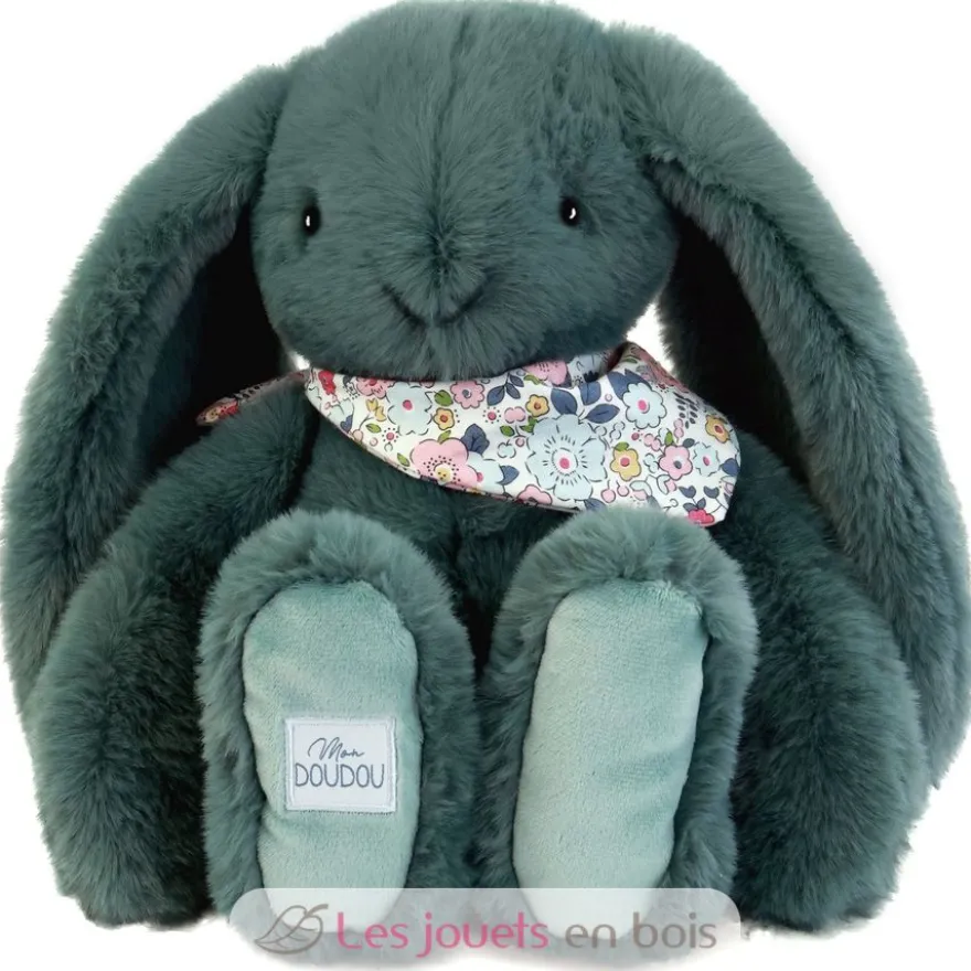 Peluche Lapin Fleurette vert 35 cm - Doudou et Compagnie