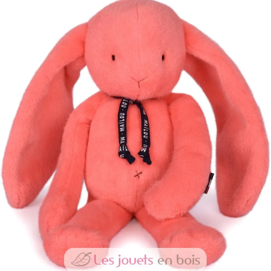 Peluche Lapin Méloé corail acidulé 37 cm - Maïlou Tradition