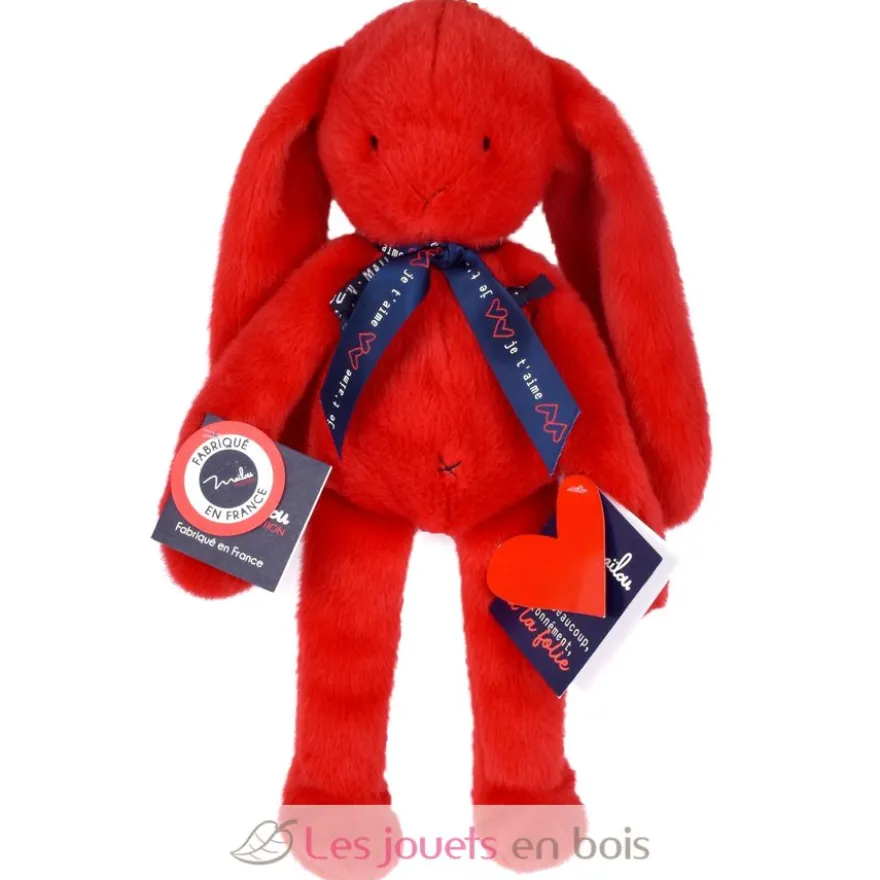 Peluche Lapin Méloé rouge passion 37 cm - Maïlou Tradition