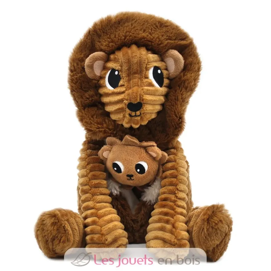 Peluche lion papa et son bébé marron cassonade - Les Déglingos