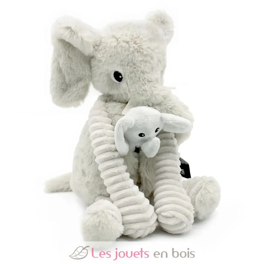 Peluche éléphant maman et son bébé gris clair - Les Déglingos