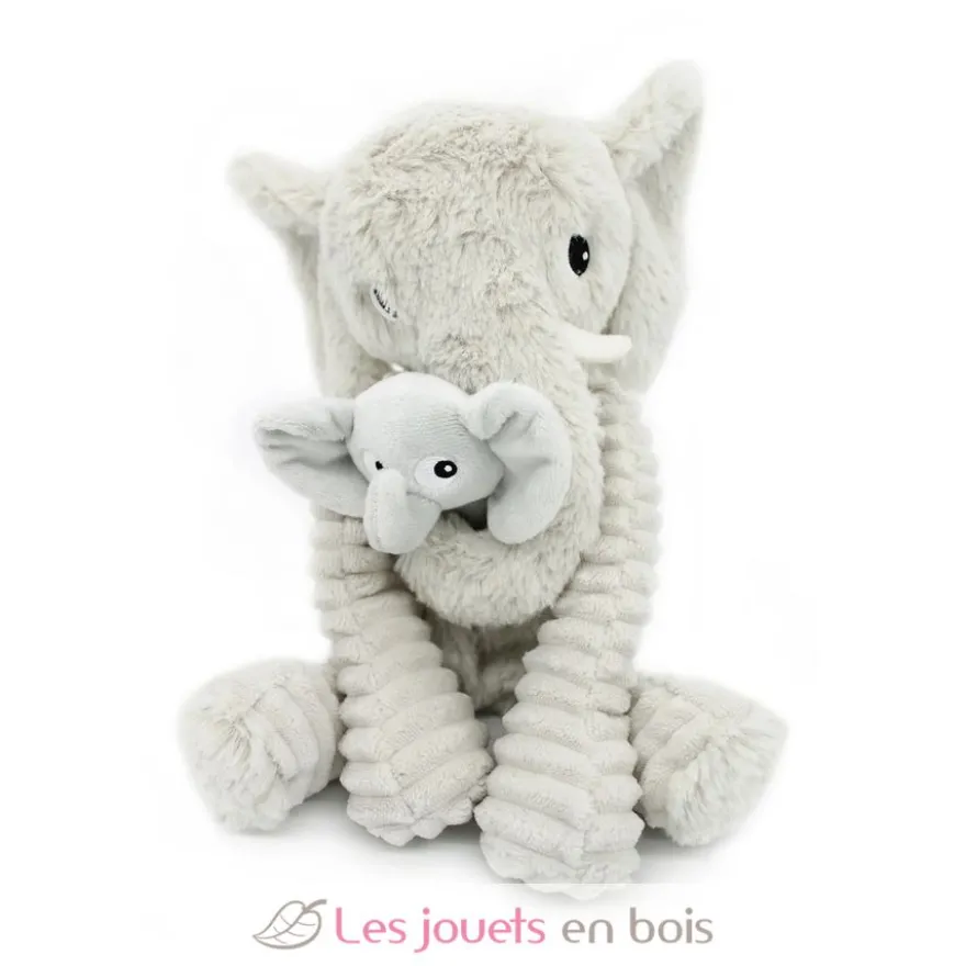 Peluche éléphant maman et son bébé gris clair - Les Déglingos