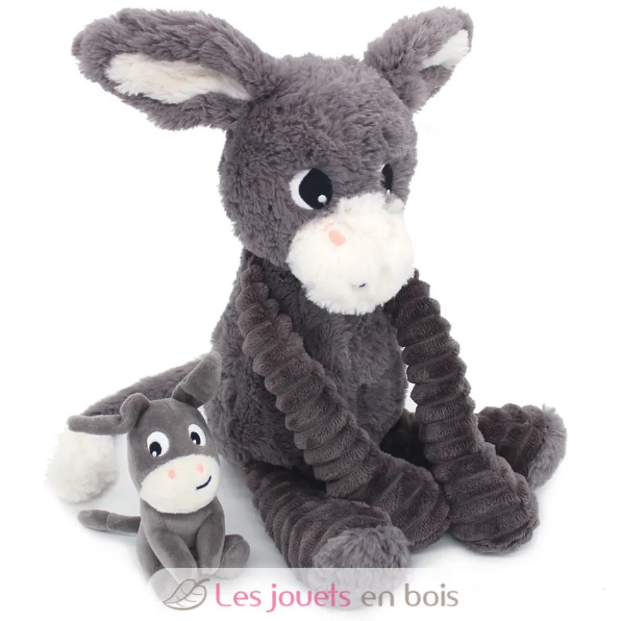 Peluche âne Poitou maman et son bébé gris - Les Déglingos