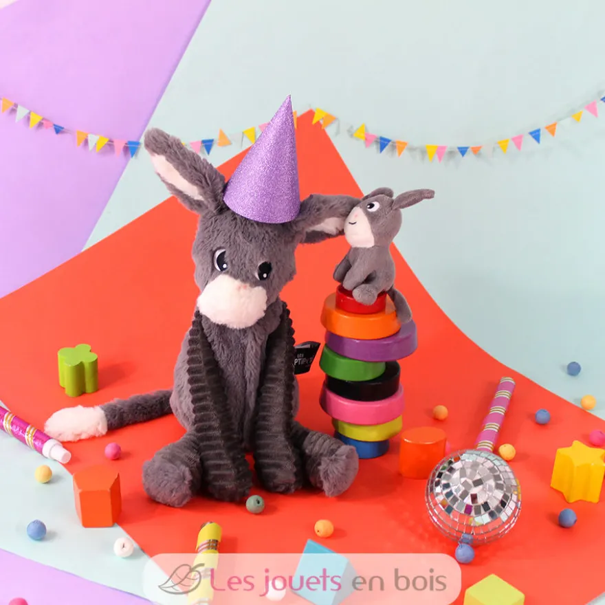 Peluche âne Poitou maman et son bébé gris - Les Déglingos