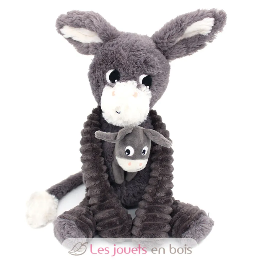 Peluche âne Poitou maman et son bébé gris - Les Déglingos