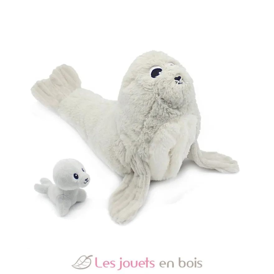 Peluche otarie maman et son bébé blanc et gris - Les Déglingos