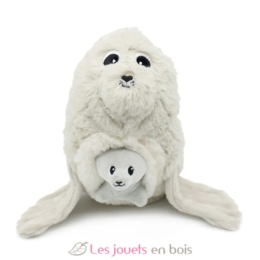 Peluche otarie maman et son bébé blanc et gris - Les Déglingos