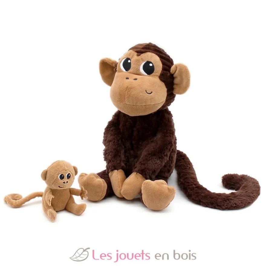 Peluche singe maman et son bébé marron chocolat - Les Déglingos