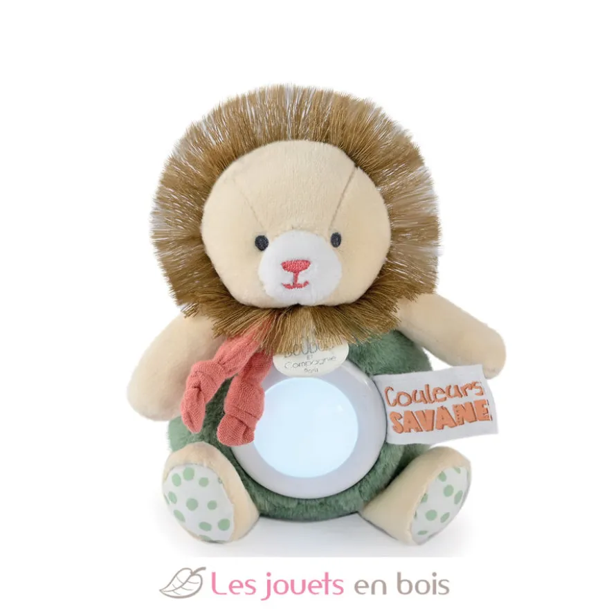 Peluche veilleuse lion beige et vert 15 cm - Doudou et Compagnie
