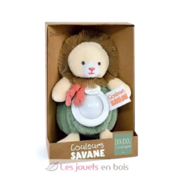 Peluche veilleuse lion beige et vert 15 cm - Doudou et Compagnie