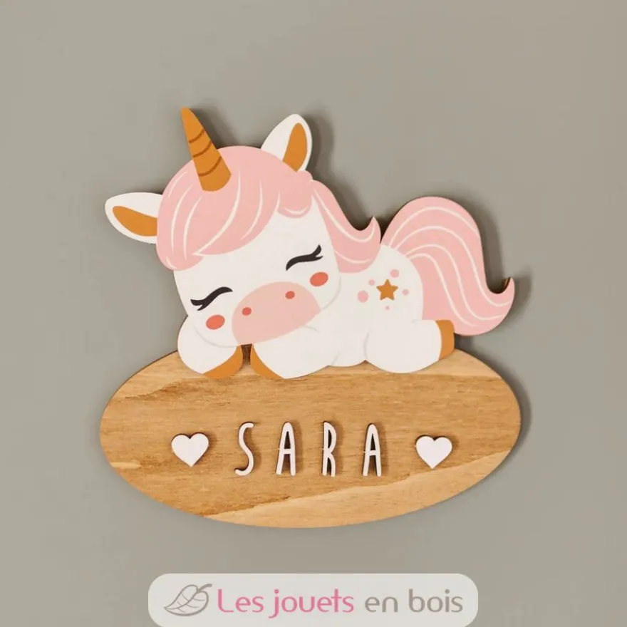 Plaque de porte en bois personnalisable Licorne - Vintiun