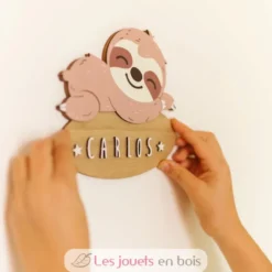 Plaque de porte en bois personnalisable Paresseux - Vintiun