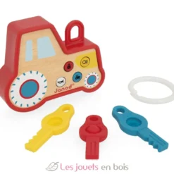 Porte-clés tracteur sonore et lumineux - Bois et silicone - Janod