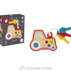 Porte-clés tracteur sonore et lumineux - Bois et silicone - Janod