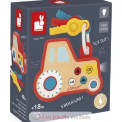 Porte-clés tracteur sonore et lumineux - Bois et silicone - Janod