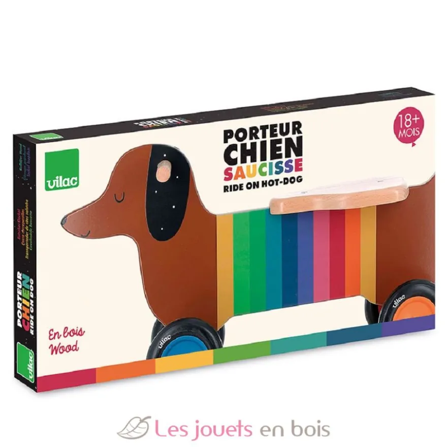 Porteur en bois chien multicolore - Vilac