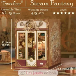 Puzzle 3D Fantaisie vapeur en bois - Book Nook - Tonecheer