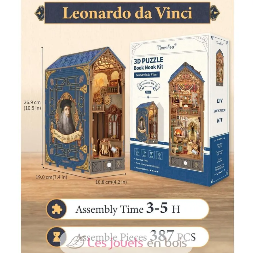 Puzzle 3D Léonard de Vinci en bois - Book Nook - Tonecheer