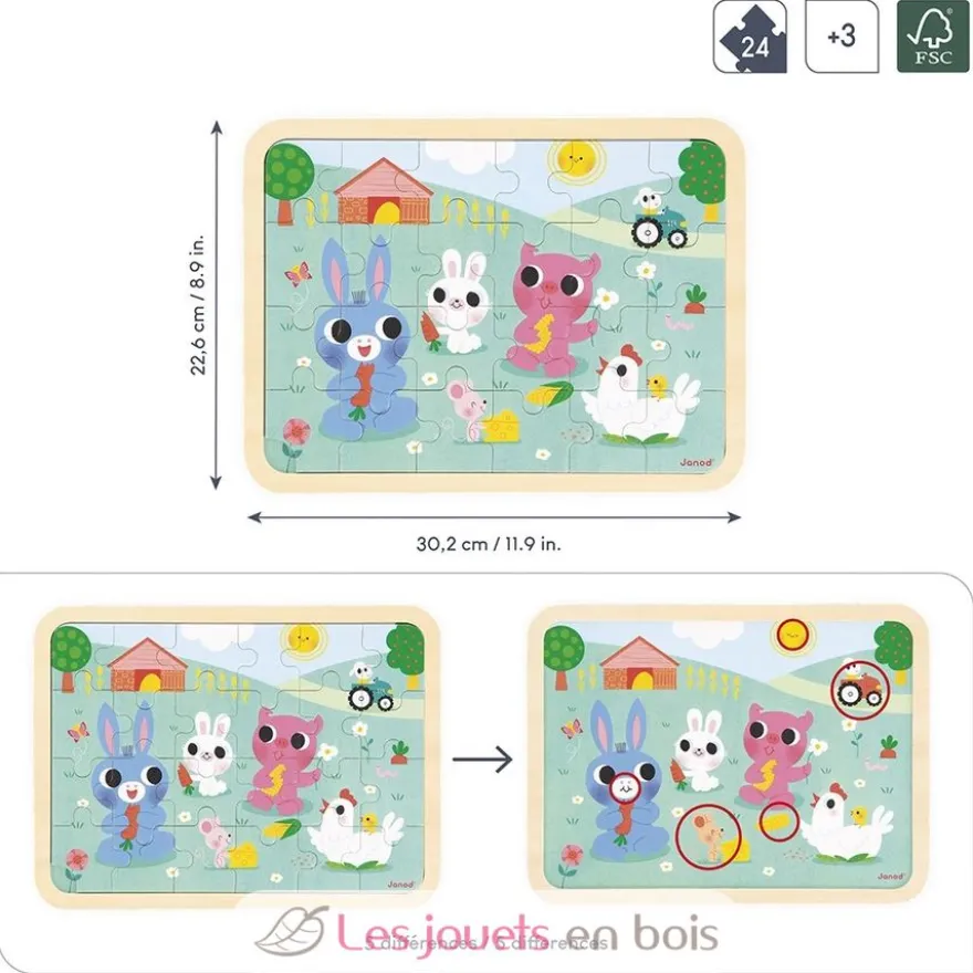 Puzzle en bois A la ferme 24 pièces - Janod