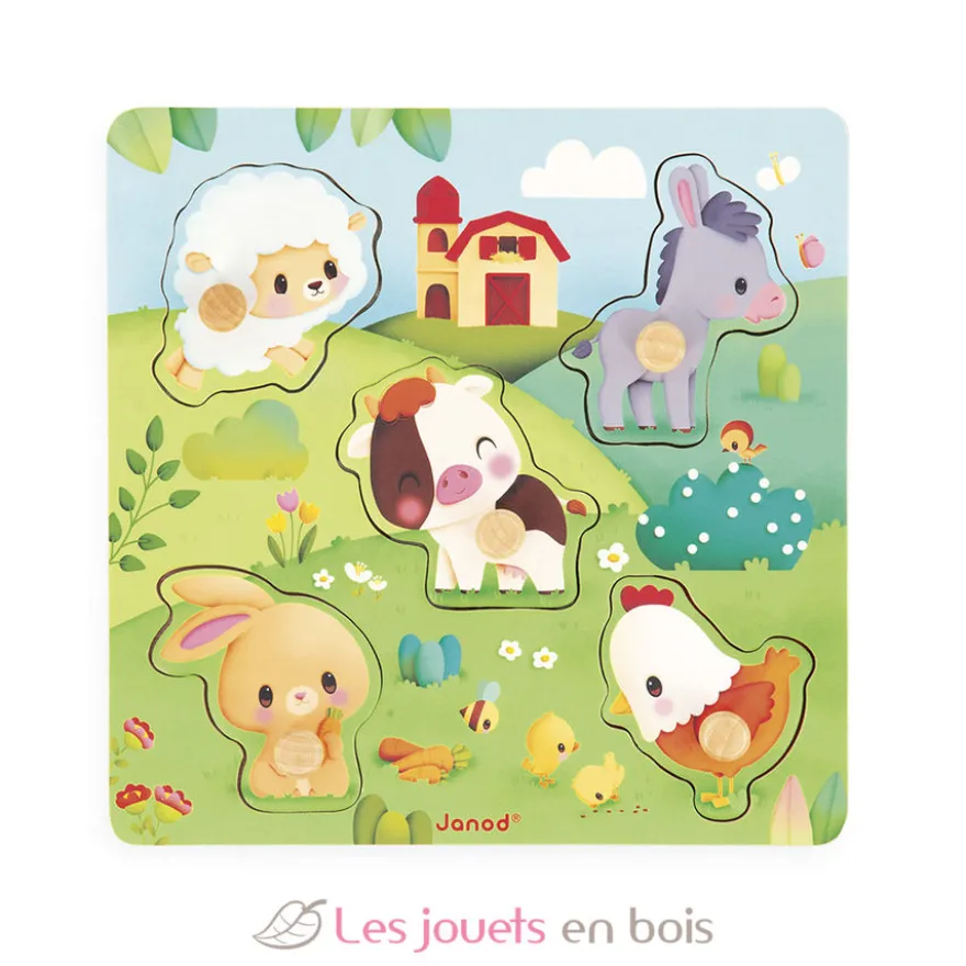 Puzzle en bois tactile Ferme 5 pcs - Janod