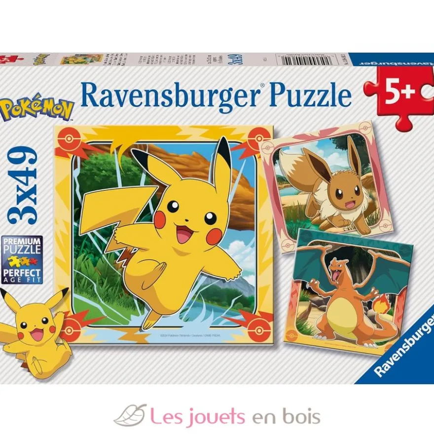 Puzzle Pikachu, Dracaufeu et Evoli 3x49 pcs - Ravensburger